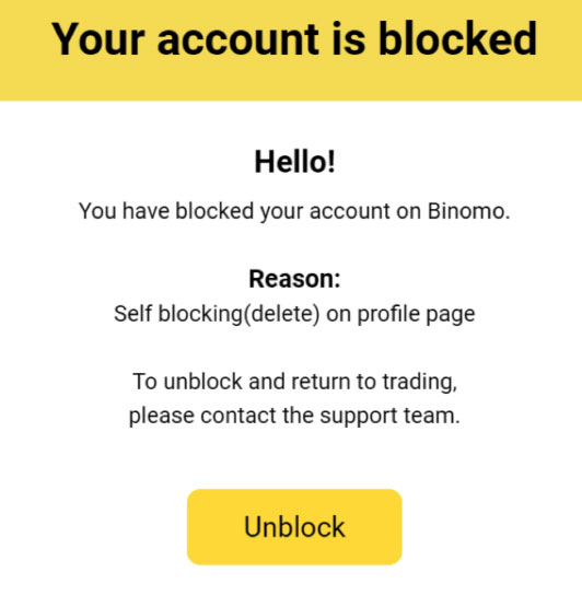 Binomo - Reasons for account blocking