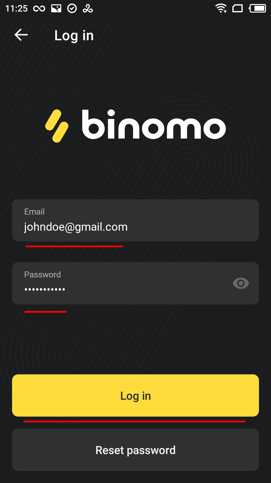 Binomo - Log into Android app