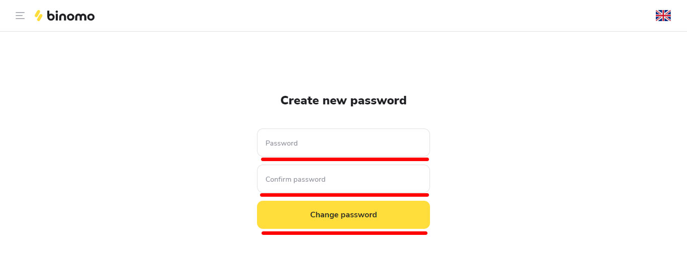 Binomo - Create new password