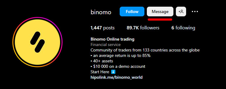 Binomo - Contact by Instagram