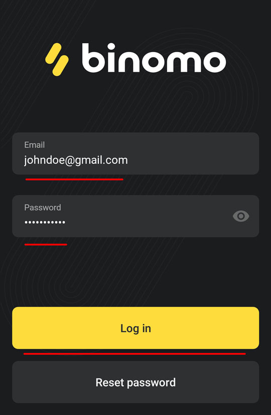 Binomo IOS app Login