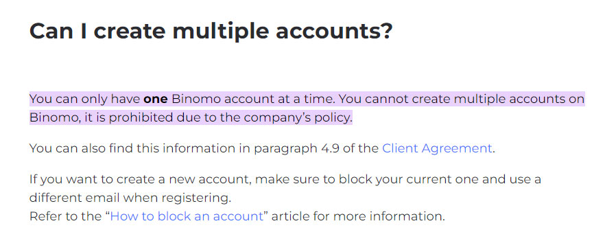 Binomo - Multiple accounts