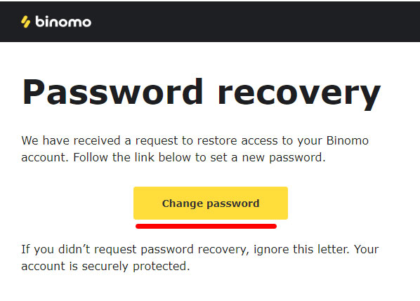 Binomo - Password recovery email