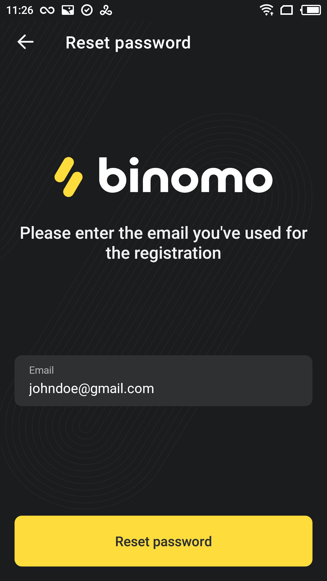 Binomo - Changing the password on mobile