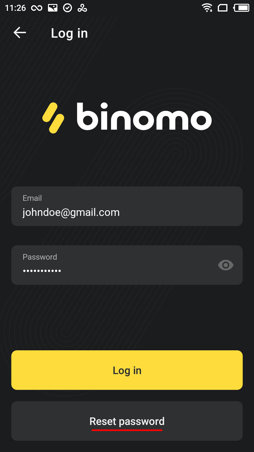 Binomo - Reset password