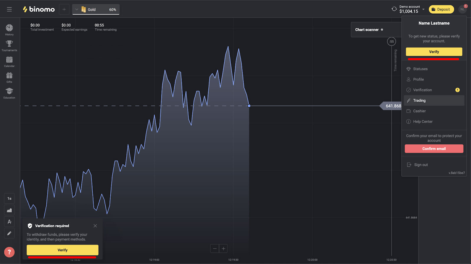Binomo account verification