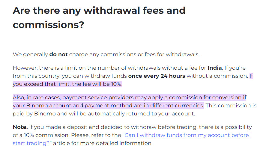 Binomo withdrawal fee