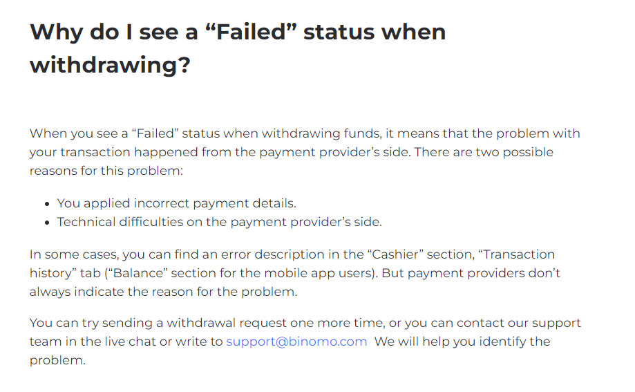 Binomo withdrawal issues